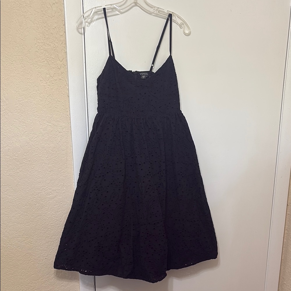 Black Spaghetti Strap Eyelet Sundress